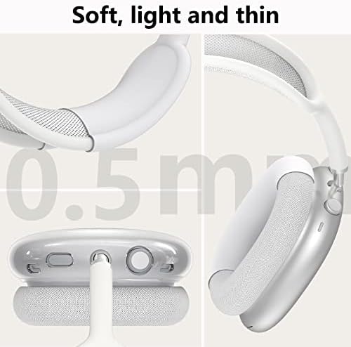 Silicone Case Cover for AirPods Max Headphones, Clear Soft TPU Ear Cups Cover/Ear Pad Case Cover/Headband Cover for AirPods Max (2024/2020),Transparent Accessories for Apple AirPod Max (USB-C), White