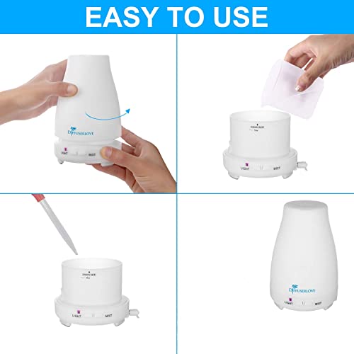 Diffuserlove 2 Pack 200ml Essential Oil Diffuser Ultrasonic Aromatherapy Diffuser with Waterless Auto Shut-Off Aroma Cool Mist Humidifiers with 6 Bottles of Natural Essential Oils /7 Color LED Lights