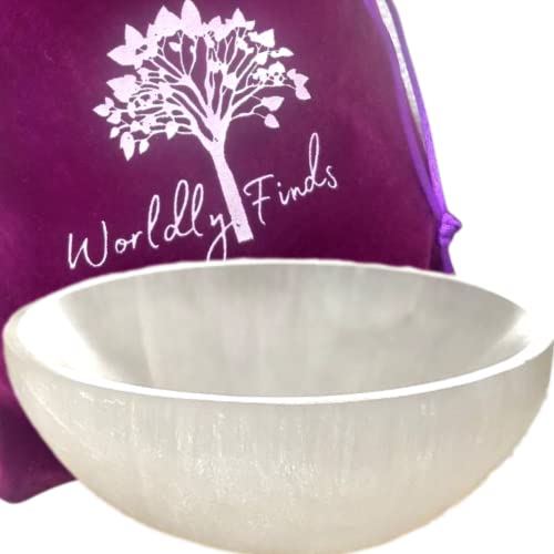 Selenite Crystal Smudge Bowl, Polished Thickly Hand-Carved, Moroccan Crystal Holder to Charge, Cleanse Crystals, Charging, Smudging Bowl, Spiritual Gifts, Wicca Supplies (5" Extra Large)