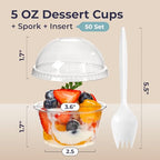 Fit Meal Prep [50 Pack] 5 oz Clear Plastic Dessert Cups with Dome Lids and Sporks, Disposable Parfait Cups with Lids, Fruits Cups No Hole, Party Containers for Yogurt, Ice Cream, Snacks, Pudding