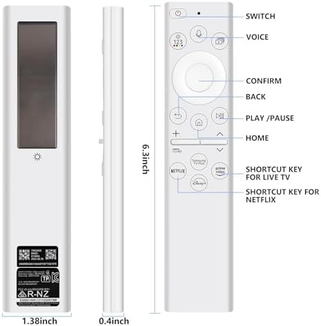 BN59-01391A Solar Voice Remote Replacement for Samsung Frame TV Remote with Bluetooth Rechargeable Solar Cell, for Samsung 2021-2023 Smart TVs Ultra HD 4K 8K Neo QLED UHD, 4 Shortcut Buttons, White