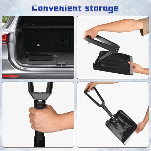ORIENTOOLS Snow Shovel, Folding Snow Shovel for Snow Removal, Lightweight Portable with D-Grip Handle and Durable Aluminum Edge Blade, Emergency Snow Shovel for Car, Truck, Camping (Black, Blade 9")