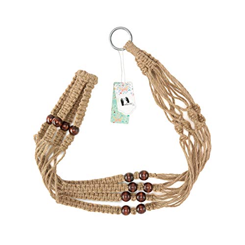 Mkono Macrame Plant Hanger Indoor Jute Hanging Planter Basket with Wood Beads Decorative Flower Pot Holder No Tassels for Boho Home Decor 35 Inch, Brown, Set of 2 (POTS NOT Included)