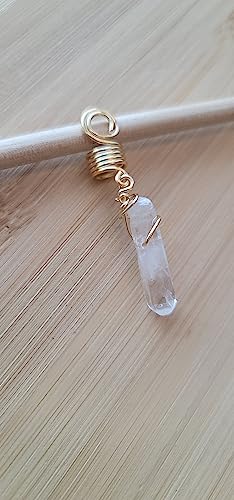 1 Quartz Crystal Loc Jewelry, Dreadlock Beads Copper Wire Wrapped Hair Coils Natural Gemstones Adornment for Women Braids Hair Decoration Accessories (Gold)