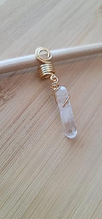 1 Quartz Crystal Loc Jewelry, Dreadlock Beads Copper Wire Wrapped Hair Coils Natural Gemstones Adornment for Women Braids Hair Decoration Accessories (Gold)