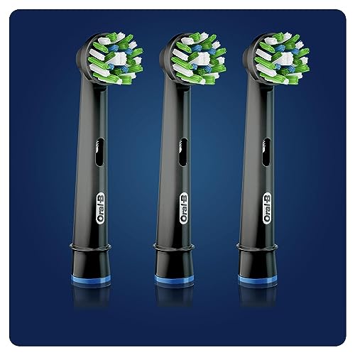 Oral-B CrossAction Replacement Toothbrush Heads for Black Edition Electric Toothbrush with CleanMaximiser Technology, Pack of 3 Replacement Heads