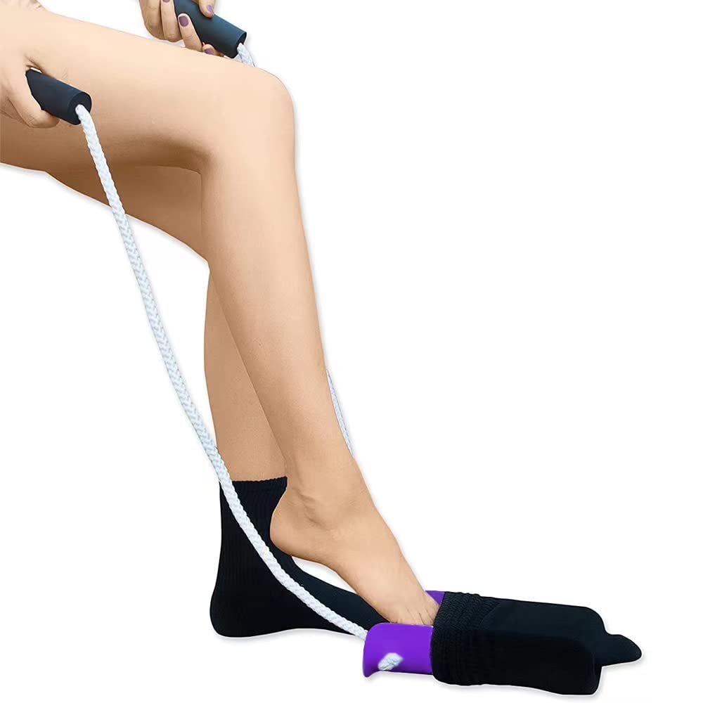 Hip Kit for Total Hip Replacement Prime Kit, Shoe Horn, Foldable 32" Grabber Tool, Dressing Stick & Sock Aide, Leg Lifter, Long Bath Sponge, Grabbers Elderly Reaching Tool, 6PC-Kit, Purple, by Luxet