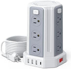 Power Strip Surge Protector, 10 Ft Extension Cord with 12 AC Multiple Outlets 4 USB (1 USB C), SMALLRT Power Tower Desktop Charging Station, Home Dorm Room Office Essentials, Desk Accessories White