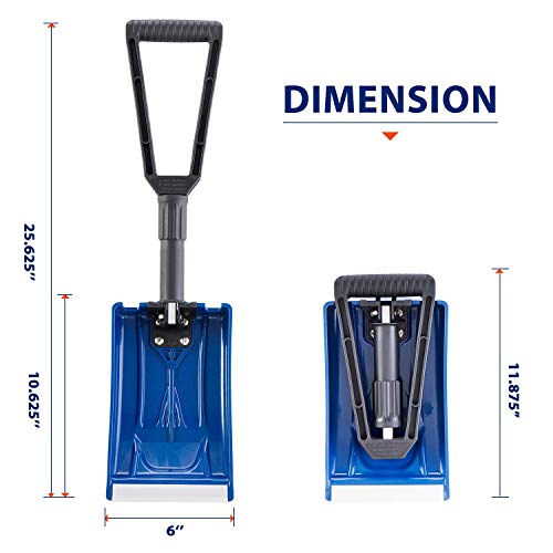 ORIENTOOLS Collapsible Snow Shovel with D-Grip Handle and Durable Aluminum Edge Blade, an Ideal Accessory for Your Car, Truck, Recreational Vehicle, etc. (Blade 6")