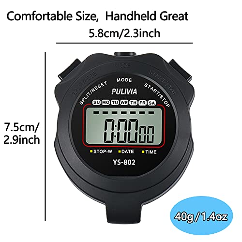 PULIVIA Sports Stopwatch Timer Single Lap Split Digital Stopwatch for Coaches Swimming Running Sport Training Stopwatch, Black
