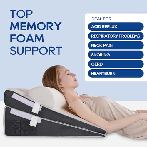 GOHOME Bed Wedge Pillow with Cooling Memory Foam Top Removable,3 in 1 Triangle Pillow Wedge for Sleeping-Help with Acid Reflux, Heartburn, Snoring, Legs and Back Pain