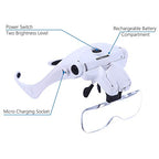 YOCTOSUN Magnifying Glasses with Light, Head Mount Magnifier with 5 Lenses, Headband, Storage Case, Hands Free LED Lighted Head Magnifying Visor for Close Work Hobby Crafts