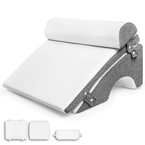 Rayli 12-inch Adjustable Bed Wedge Pillow for Sleeping- 1 Extra Washable Cover Set- 3 in1 Memory Foam Wedge Pillows for After Surgery, Alleviating Acid Reflux, Snoring, and Gerd (10+2 Inch)