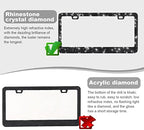2 Pack Bling License Plate Frames for Women, Sparkly Rhinestone Diamond Car Accessories with Glitter Crystal Caps (Black)