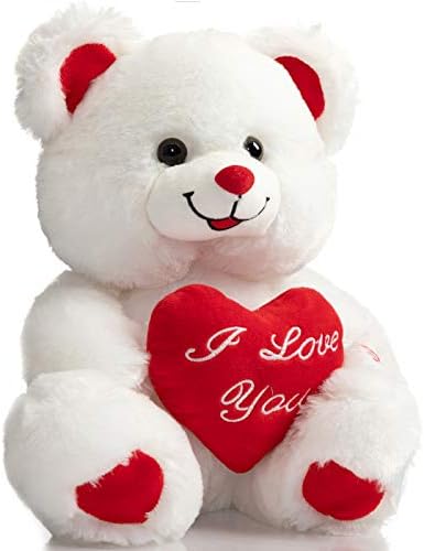 HollyHOME Teddy Bear with Heart Plush Bear That Says I Love You and Blushes LED Stuffed Toys for Girlfriend and Kids Valentine's Day 13 inch White