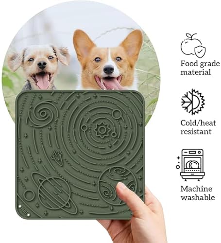 OHMO Lick Mat for Dogs and Cats(Large, Camo&Light Green, 2pcs) Enrichment Accessories Toy Space Star Easy Clean Pet Slow Feeder/Suction Cups, Licking Pad for Anxiety Relief and Boredom Reduction