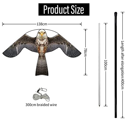 Flerigh Bird Hawk Flying Kite with Pole Crops Farm Protector Bird Scarer Flying Kite with 4m Pole-Style B