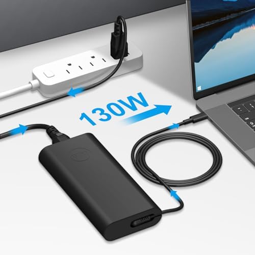[2025 New] 130W USB C Type C Laptop Charger Replacement for Dell XPS 15 17 9575 9500 9510 9520 9530 9700, Precision 5530 2in1 5550 5570 3560 3550 3551, Latitude 7410 7310 7210 5420 5540 Power Cord