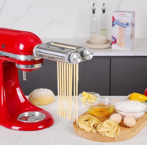 Pasta Maker Attachment for KitchenAid Mixers,3 in 1 Set Included Pasta Sheet Roller, Spaghetti Cutter, Fettuccine Cutter Accessories and Cleaning Brush