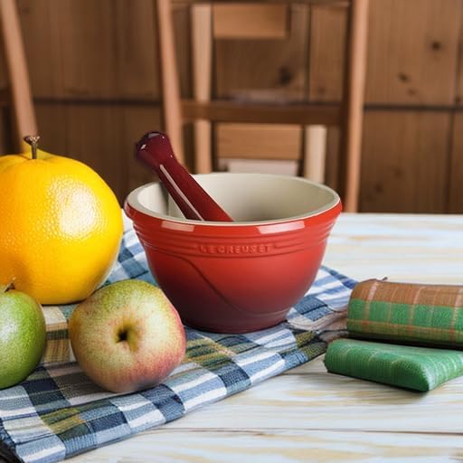 Le Creuset Stoneware Mortar and Pestle Set, 10 oz., Cerise