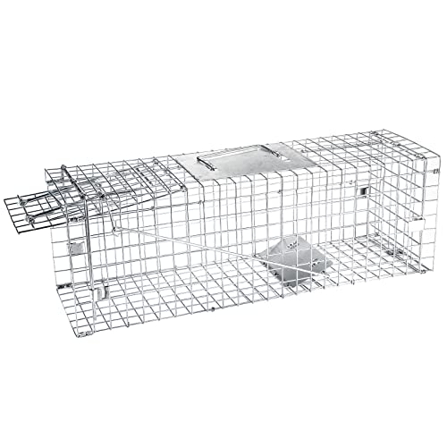 Humane Cat Trap for Stray Cats 24"x8"x7" Live Animal Trap Live Traps for Cats Racoon Possum Rabbit Squirrel Mouse Small Animal Trap Outdoor Indoor Collapsible Steel Humane Release Animal Cage