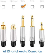 Devinal 1/4 inch Mono Plugs, Replacement 6.35mm TS Solder Type DIY Audio Connector, Heavy Duty Quarter Inch Adapter 24K Gold-Planted for Repair Guitar Cables, Instrument Cord (4 Pack)