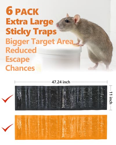 Sticky Mouse Traps Indoor for Home - Extra Strength Glue Traps for Small and Large Mice, Rats, Roaches, Snakes, Lizards - Easy-to-Set, Trimmable Size - Pet Safe Pest Control - 6 Pack
