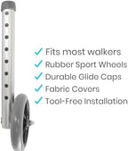 Vive Walker Wheels, Ski Glides, Accessories Covers for Seniors (6 PCS), Replacement Feet Parts Ball Set for Folding Medical Roller Safety- Front, Back Stability 5" Rubber, Bariatric - Universal Size