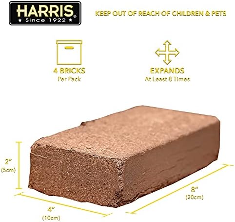 Harris Coco Coir Pith, 4 Bricks Expand to 9 Gallons of Coconut Coir to Promote Healthy Root Growth