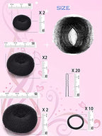Hair Bun Maker, Hair Doughnut Shaper (6PCS, 3 Sizes: Large 3.5IN, Medium 3IN, Small 2IN, Black) - Hair Styling Accessories Kit Includes Elastic Bands, Bobby Pins, Invisible Hair Nets
