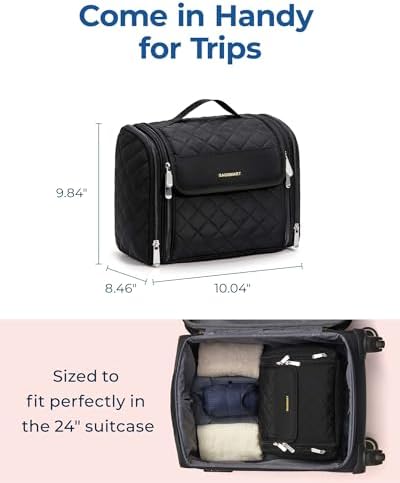 BAGSMART Travel Toiletry Bag, Large Capacity Cosmetic Bags for Women with Hanging Hook, Water-resistant for Toiletries Accessories Brushes Sponge, With Handle