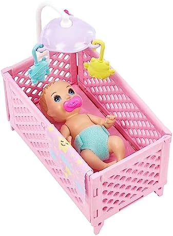 Barbie Skipper Babysitters Inc Crib Toy Playset with Skipper Doll, Baby Doll with Sleepy Eyes, Furniture & Accessories