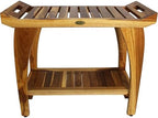 EcoDecors Tranquility 30 Inch Teak Wood Shower Bench with Shelf and LiftAide Arms in EarthyTeak Finish, Extended Height 24", Provides Safety, Storage, and Organization for Bathroom Accessories