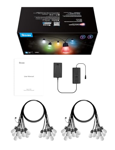 Govee Smart Outdoor String Lights H7021, RGBIC Warm White 96ft (2 Ropes of 48ft) LED Bulbs for Halloween Decorations, Christmas, WiFi Patio Lights Work with Alexa, Google, APP Control, IP65 Waterproof