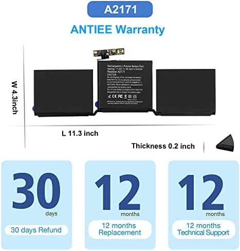 ANTIEE A2159 A2289 A2338 Battery Replacement, A2171 Battery for MacBook Pro 13-Inch 2019 2020 (M1) EMC 3301 3456 3578 MUHN2 MUHP2 MUHQ2 MUHR2 MXK62 MYDA2 MYD82 MYD92 MYDC2 MXK52 MXK32 MXK72