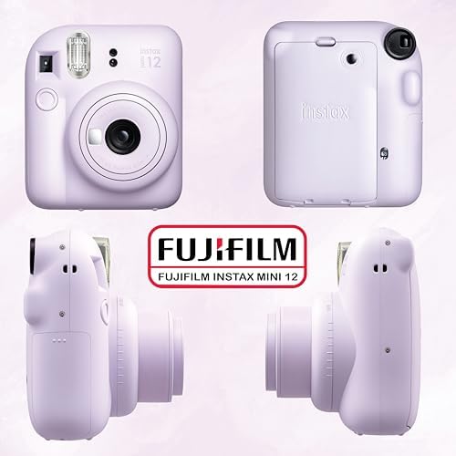Fujifilm Instax Mini 12 Instant Camera Bundle with Fujifilm Instax Mini Instant Film Value Pack (60 Sheets) with Accessories Including Protective Case, Strap, Photo Album (Lilac Purple)