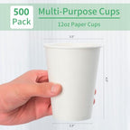 METAPRINT [500 Count] 12 oz Disposable Paper Coffee Cups, White Hot Paper Cups for Cafes, Bistros, Parties, and Events