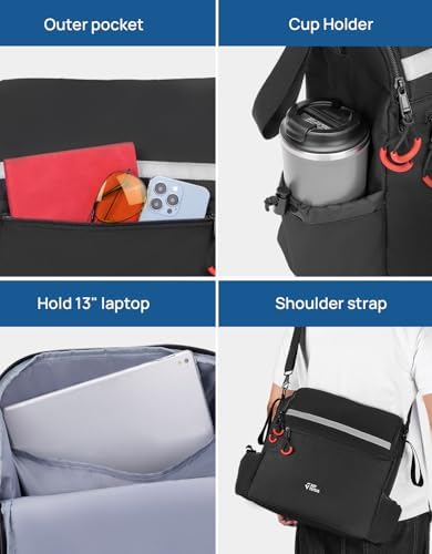 JOYTUTUS Wheelchair Bag, Wheelchair Backpack, Wheelchair Accessories Bag with Cup Holder, Storage Bag with Reflective Stripe and Shoulder Strap for Walker Rollator (14.6 * 13.8 * 5.5 in)