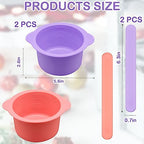 2Pcs Silicone Wax Warmer Liner, Silicone Wax Bowl for Wax Warmer, Non-Stick Wax Melt Warmer Wax Pot Replacement, Reusable Wax Melt Liner with 2 Pcs Wax Spatula Sticks for Hair Removal (Purple, Pink)
