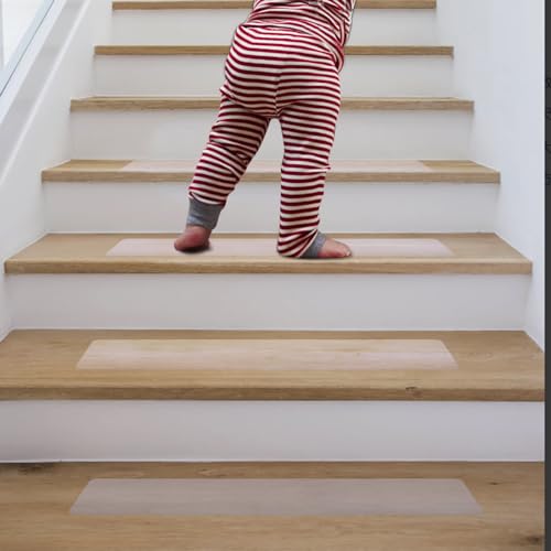 15Pcs Transparent Non Slip Stair Treads 30'' x 4'', Indoor Outdoor Clear Anti-Slip Strips for Elderly, Children, Pets - Protective Carpet Runner Mats
