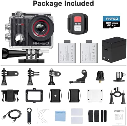 AKASO EK7000 Pro 4K30fps Action Camera with Touch Screen EIS 131ft Waterproof Underwater Camera Remote Control 5X Zoom with Helmet Accessories Kit (with 128GB MicroSD Card)