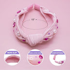 FROG SAC Top Knot Headband for Girls - Knotted Valentines Day Head Bands for Kids, Jeweled Rhinestone Vday Hair Band for Children, Pink Embellished Hair Accessories for Toddlers, Little Girl Hairband
