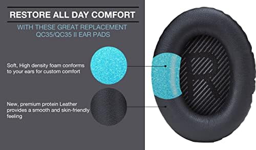AHG QC35 ii Replacement Ear Pads Cushions Compatible with Bose QuietComfort 35 II/Bose QC35 Noise Cancelling Headphones (Black) - Premium Protein Leather Extra Thick High-Density Foam & Durable