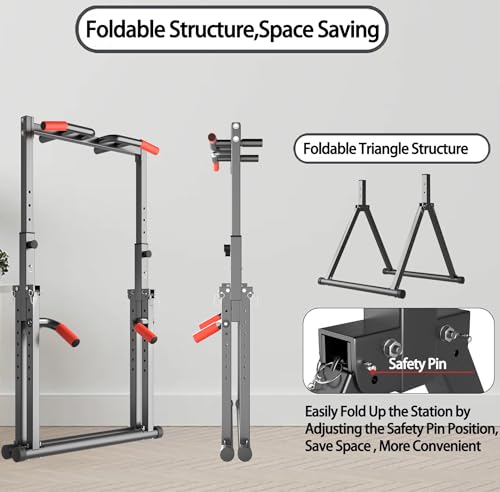 DOBESTS Foldable Power Tower Dip Station Pull Up Bar Station Adjustable Multifunction Fitness Tower Station Training Equipment Home Outdoor, Stable Triangular Structure