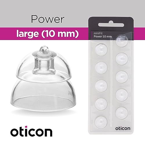Genuine Oticon Hearing Aid Domes Minifit Power 10mm (0.39 inches - Large), Oticon Branded OEM Denmark Replacements, Authentic Accessories for Optimal Performance -2 Pack/20 Domes Total
