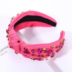 MOLOCH Pink Heart Headband for Women Rhinestone Conversation Love Heart Headbands Crystal Knotted Bejeweled Wide Velvet Fashion Hairband Valentines Day Country Concert Hair Accessories