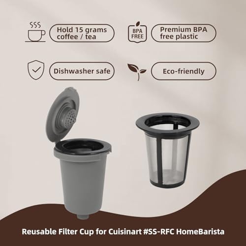 2PCS Reusable Filter Cup for Cuisinart Coffee Maker Filter, Replacement Parts for Cuisinart SS-RFC Home Barista Single Serve Coffee Maker