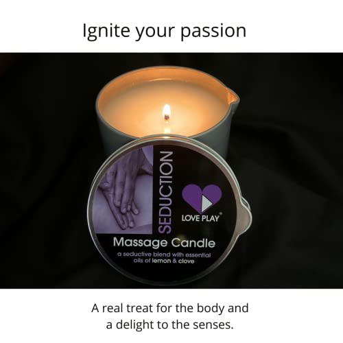 LOVE PLAY Massage Oil Candle for Home SPA - Vegan Moisturizing Body Oil Candle for Pure Relaxation - Hydrating Skin Care Massage Oils with Essential Oils (6.76oz)