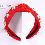 Valentine’s Day Heart Headbands for Women Valentine’s Day Accessories Jeweled Beaded Heart Knotted Headband Pink Red Rhinestone Wide Top Knot Headband Valentine Party Favors Gifts (Pearl Heart)