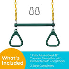 Jungle Gym Kingdom Swing Sets for Backyard, Monkey Bars & Swingset Accessories - Set Includes 18" Trapeze Swing Bar & 48" Heavy Duty Chain with Locking Carabiners - Outdoor Play Equipment (Green)